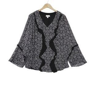Belle by‎ Kim Gravel Top Womens Plus 2X Floral Print Ruffle Lined Boho Blouse